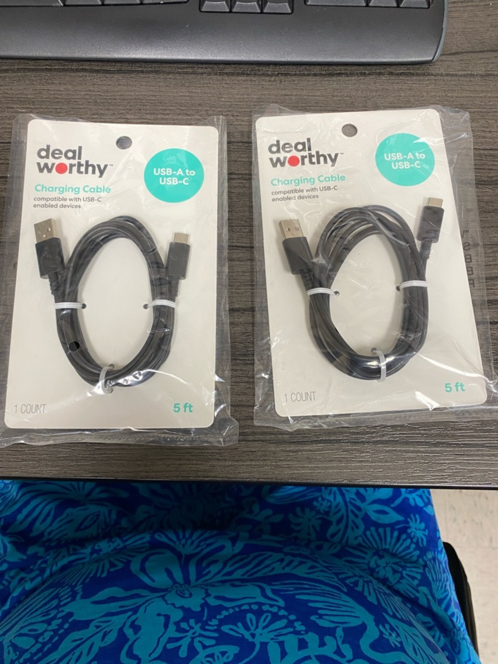 Set of 2 - Black USB-A to USB-C Charging Cable - 5 ft each